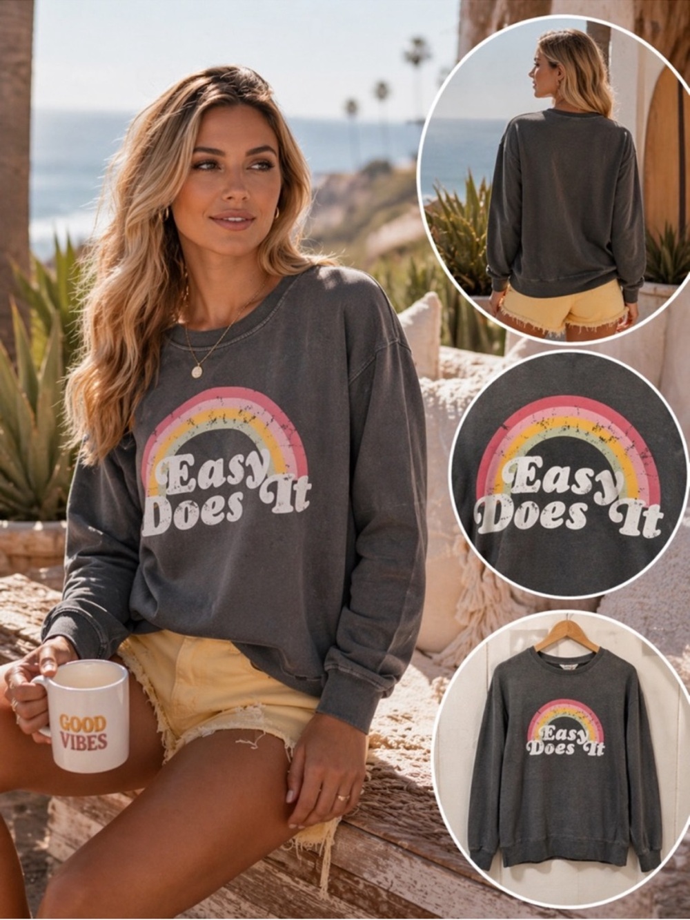 WILDFOX • “Easy Does It” Charcoal Graphic Sweatshirt - 'Easy Does It' - Picture 3 of 10